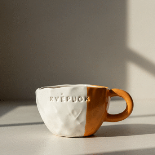 Rankų darbo keraminis puodelis „Kvėpuok“