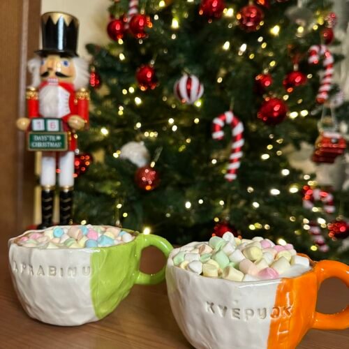 Keraminių puodelių rinkinys „Kvėpuok" & "Apkabinu“